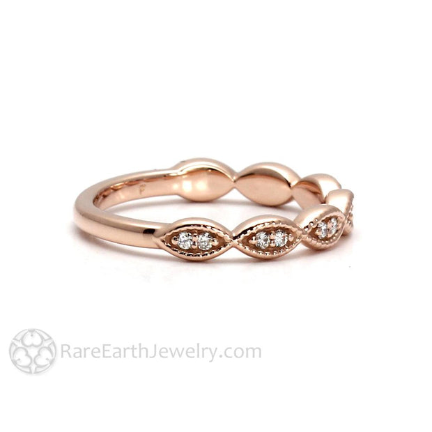 Dainty Scalloped Diamond Band Antique Style with Milgrain - 14K Rose Gold - April - Band - Diamond - Rare Earth Jewelry