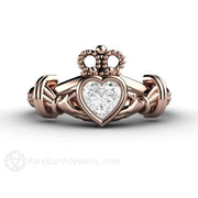 Diamond Claddagh Ring Irish Engagement or Promise Ring 18K Rose Gold - Rare Earth Jewelry