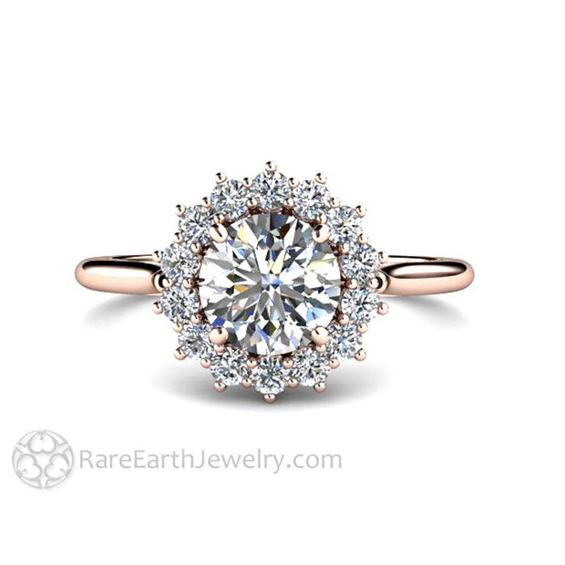 Diamond Engagement Ring 1ct Cluster with Diamond Halo 18K Rose Gold - Rare Earth Jewelry