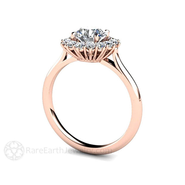 Diamond Engagement Ring 1ct Cluster with Diamond Halo 14K Rose Gold - Rare Earth Jewelry
