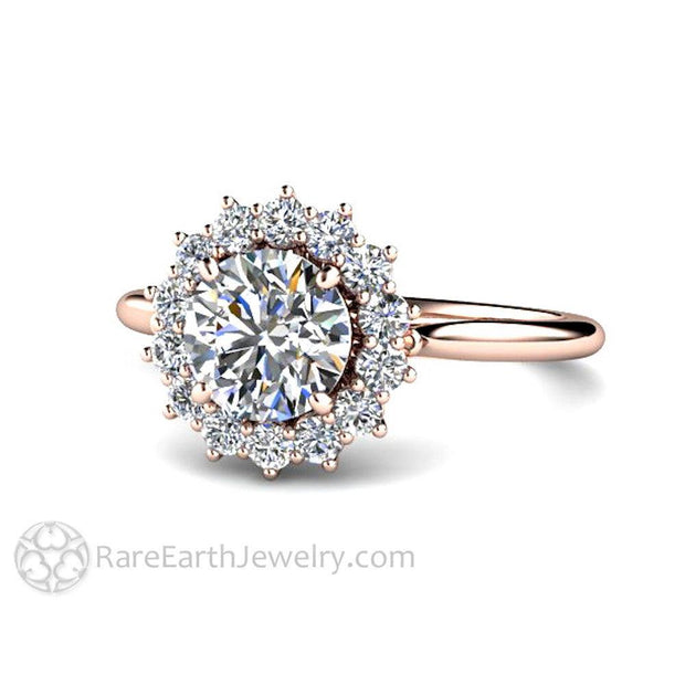 Diamond Engagement Ring 1ct Cluster with Diamond Halo 18K Rose Gold - Rare Earth Jewelry