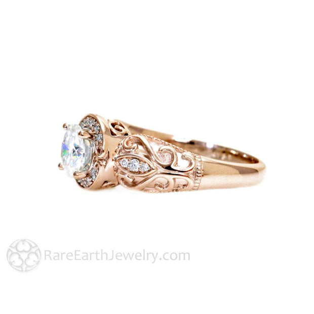 Diamond Engagement Ring 1ct Vintage Art Deco Halo 18K Rose Gold - Rare Earth Jewelry
