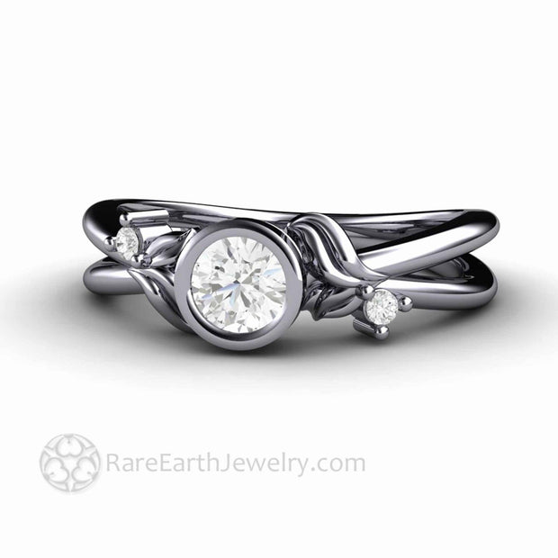 14k solid white gold round cut simulated diamond bezel engagement ring –  ASparklingWorld
