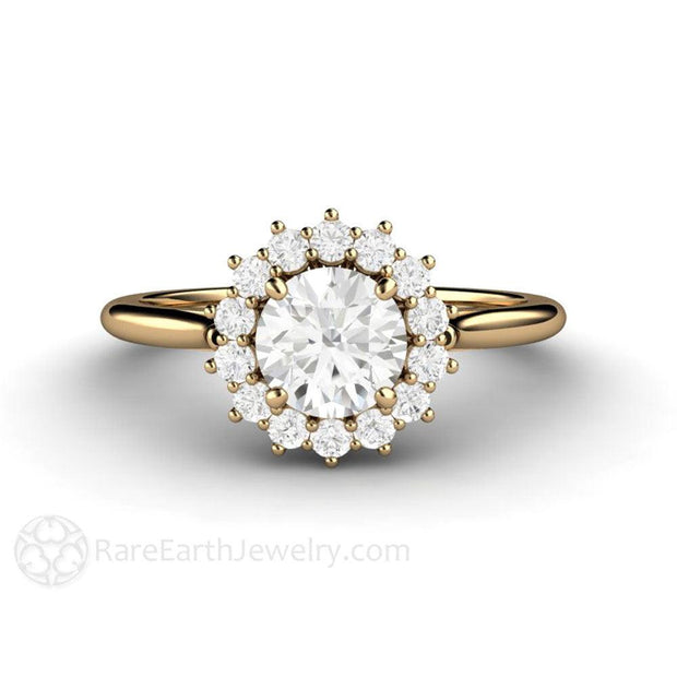 Diamond Engagement Ring Vintage Style Cluster 14K Yellow Gold - Engagement Only - Rare Earth Jewelry
