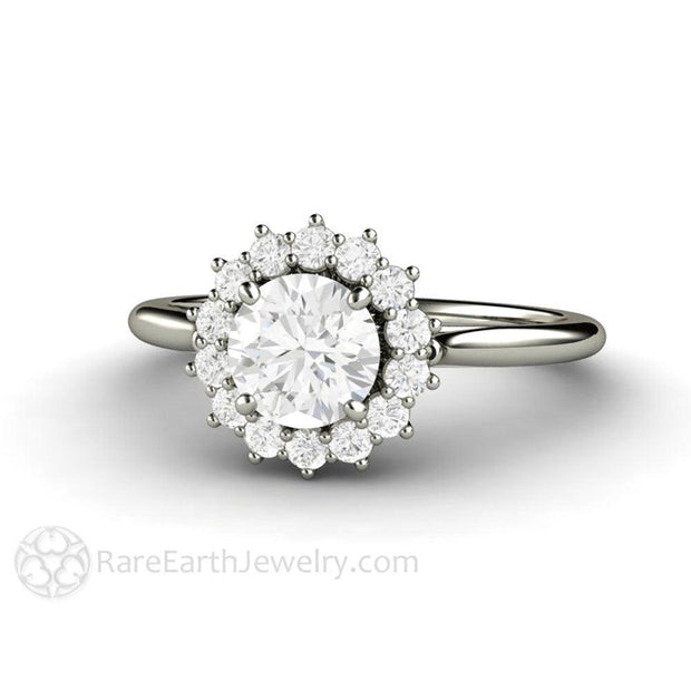 Diamond Engagement Ring Vintage Style Cluster 14K White Gold - Engagement Only - Rare Earth Jewelry