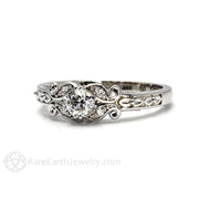 Diamond Engagement Ring Vintage Style Ring Filigree - 18K White Gold - Engagement Only - April - Diamond - Round - Rare Earth Jewelry