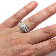 Diamond Engagement Ring Vintage Style Ring Filigree - 14K White Gold - Wedding Set - April - Diamond - Round - Rare Earth Jewelry