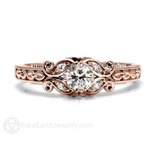 Rose Gold Diamond Ring Art Deco Vintage Inspired Design by Rare Earth Jewelry