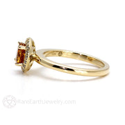 Diamond Halo Citrine Ring November Birthstone 14K Yellow Gold - Rare Earth Jewelry
