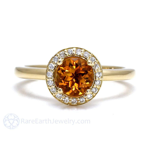 Diamond Halo Citrine Ring November Birthstone - 18K Yellow Gold - Halo - November - Orange - Rare Earth Jewelry