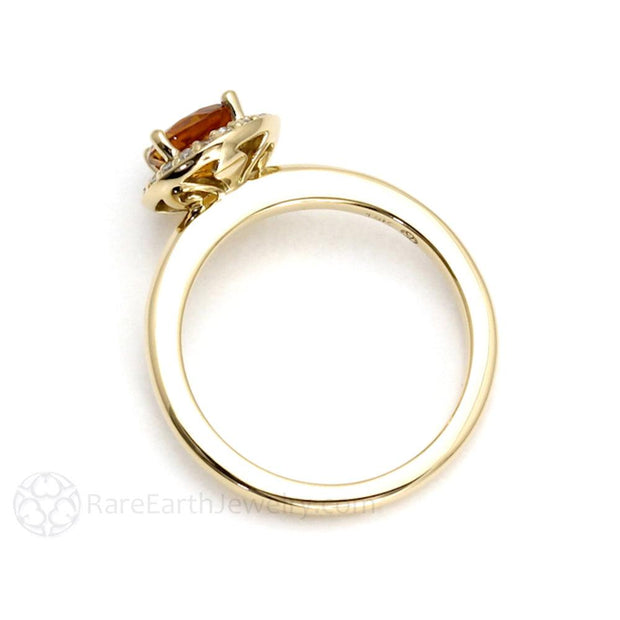 Diamond Halo Citrine Ring November Birthstone 18K Yellow Gold - Rare Earth Jewelry