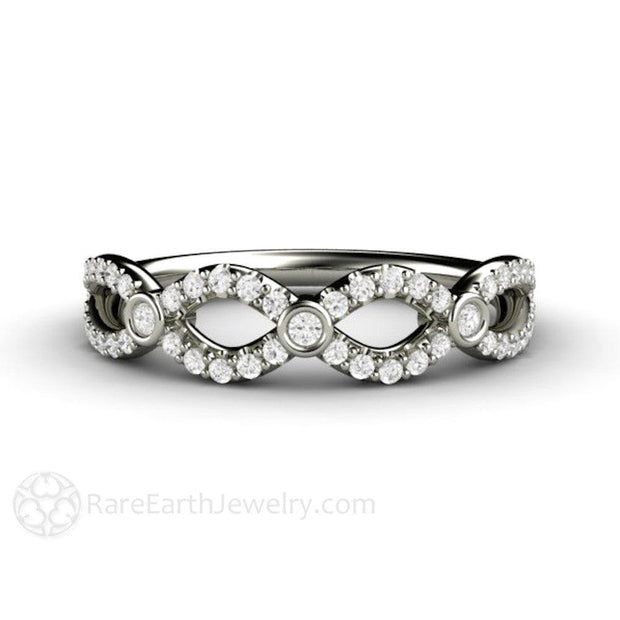 Diamond Infinity Band Infinity Design Diamond Wedding Ring Criss Cross Band 14K White Gold - Rare Earth Jewelry