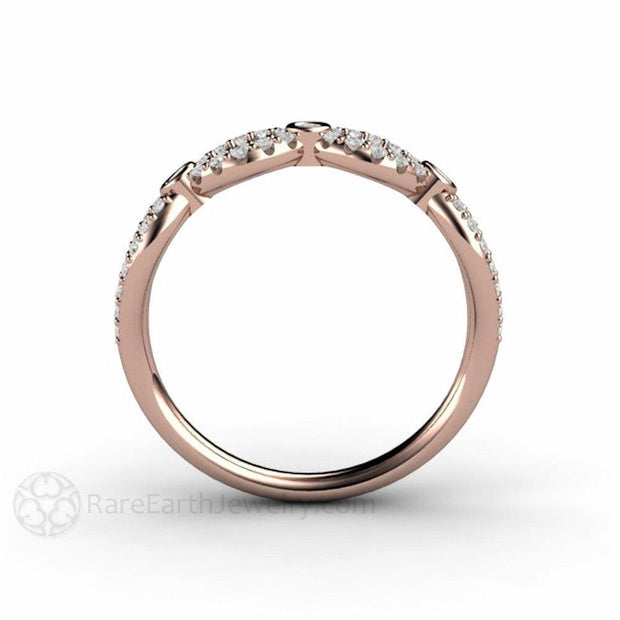 Diamond Infinity Band Infinity Design Diamond Wedding Ring Criss Cross Band - 14K Rose Gold - April - Band - Diamond - Rare Earth Jewelry