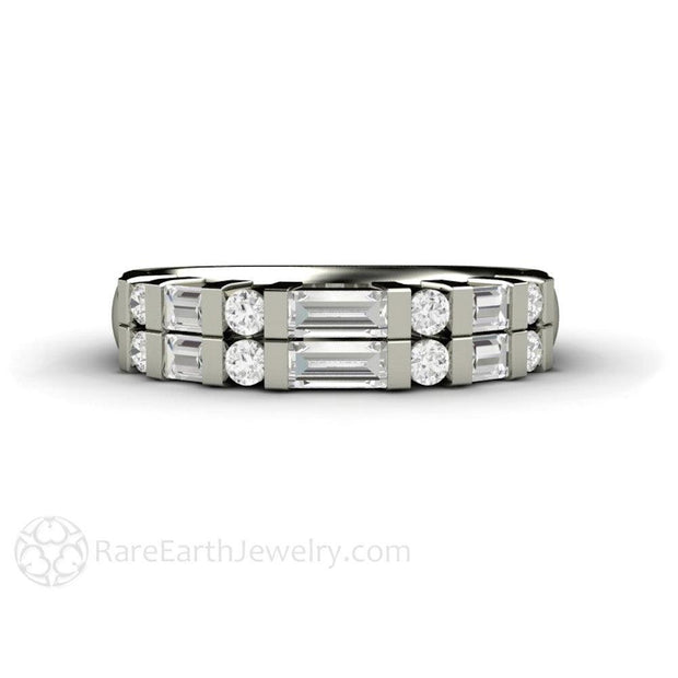Double Baguette Diamond Wedding Ring or Anniversary Band Platinum - Rare Earth Jewelry