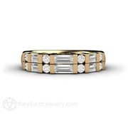 Double Baguette Diamond Wedding Ring or Anniversary Band 14K Yellow Gold - Rare Earth Jewelry