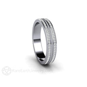 Double Pave Diamond Wedding Ring or Anniversary Band with Rope Design 18K White Gold - Rare Earth Jewelry