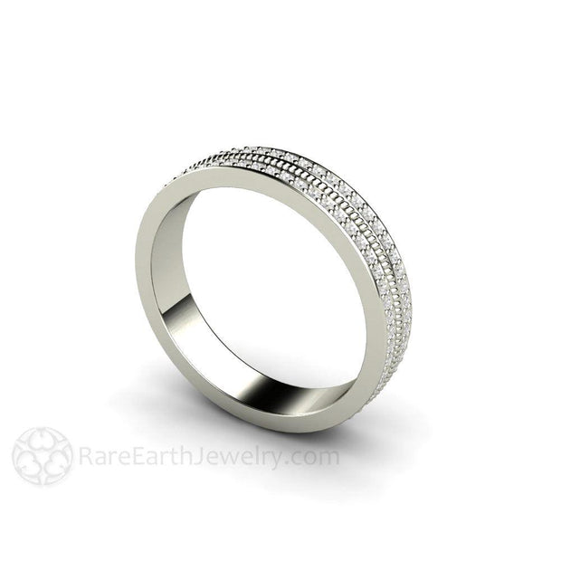 Double Pave Diamond Wedding Ring or Anniversary Band with Rope Design Palladium - Rare Earth Jewelry