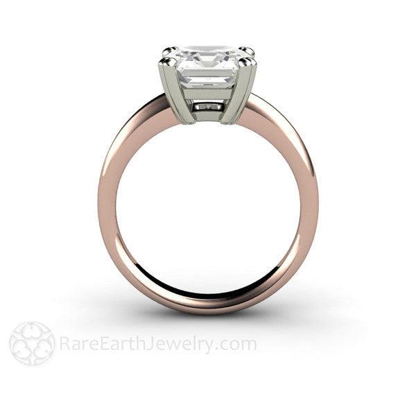 Double Prong Asscher White Sapphire Solitaire Engagement Ring 18K Rose Gold Band/White Gold Top - Rare Earth Jewelry