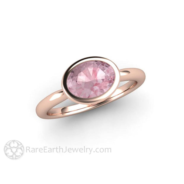 East West Bezel Champagne Pink Sapphire Solitaire Engagement Ring 18K Rose Gold - Engagement Only - Rare Earth Jewelry