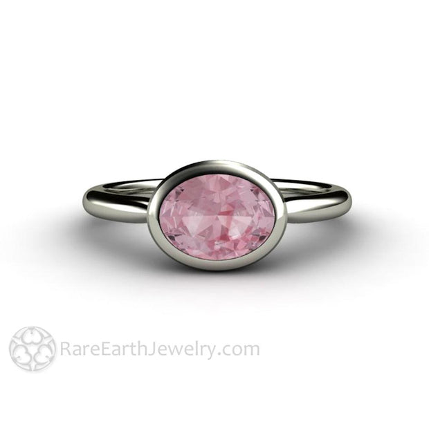 East West Bezel Champagne Pink Sapphire Solitaire Engagement Ring 14K White Gold - Engagement Only - Rare Earth Jewelry