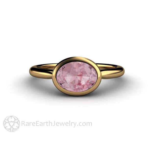 East West Bezel Champagne Pink Sapphire Solitaire Engagement Ring 18K Yellow Gold - Engagement Only - Rare Earth Jewelry