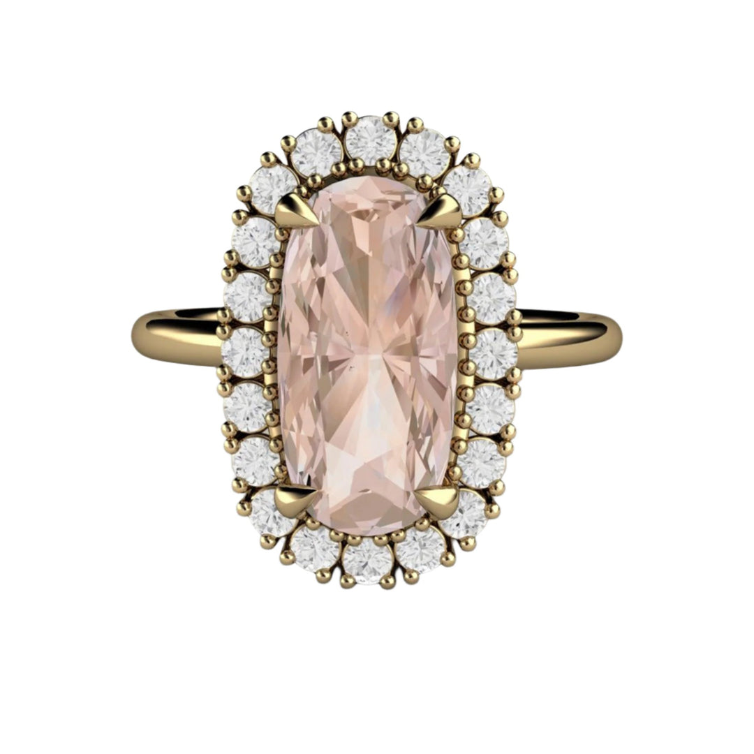 Cushion Cut Natural Morganite Ring, Diamond Accents, Peach Morganite in 14K Yellow Gold