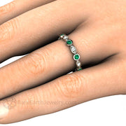 Emerald and Diamond Ring or Wedding Band May Birthstone 18K White Gold - Rare Earth Jewelry