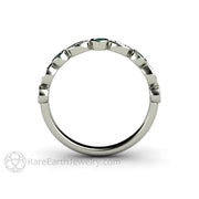 Emerald and Diamond Ring or Wedding Band May Birthstone 18K White Gold - Rare Earth Jewelry