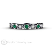 Emerald and Diamond Ring or Wedding Band May Birthstone Platinum - Rare Earth Jewelry