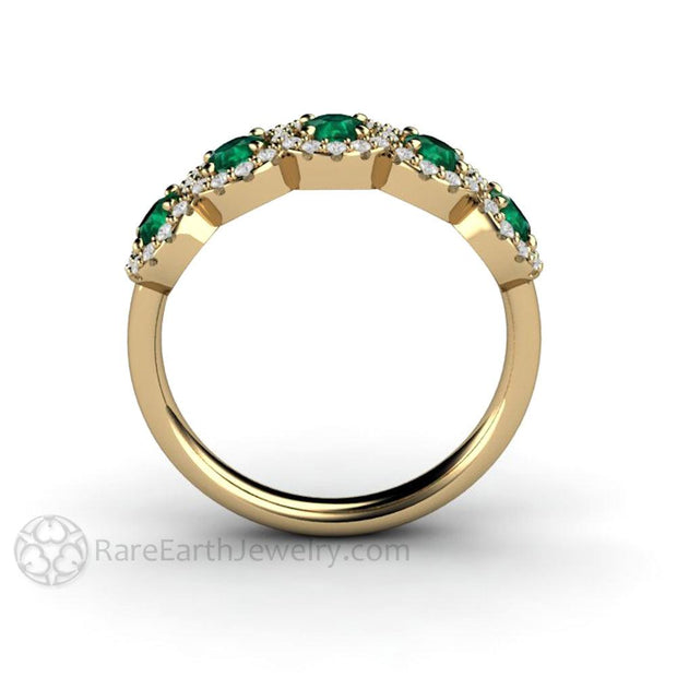 Emerald and Diamond Ring Wedding Ring or Anniversary Band 14K Yellow Gold - Rare Earth Jewelry
