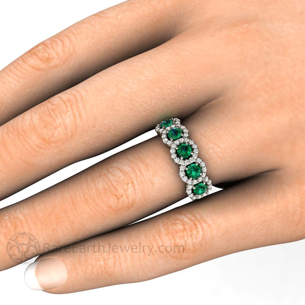 Natural Emerald and Diamond ring - Unique Wedding Ring - May Birthstone Band - Rare Earth Jewelry