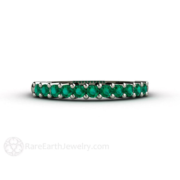 Emerald Anniversary Band or Stacking Ring May Birthstone 14K White Gold - Rare Earth Jewelry