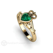 Emerald Claddagh Ring Irish Engagement Ring Celtic Jewelry 14K Yellow Gold - Engagement Only - Rare Earth Jewelry