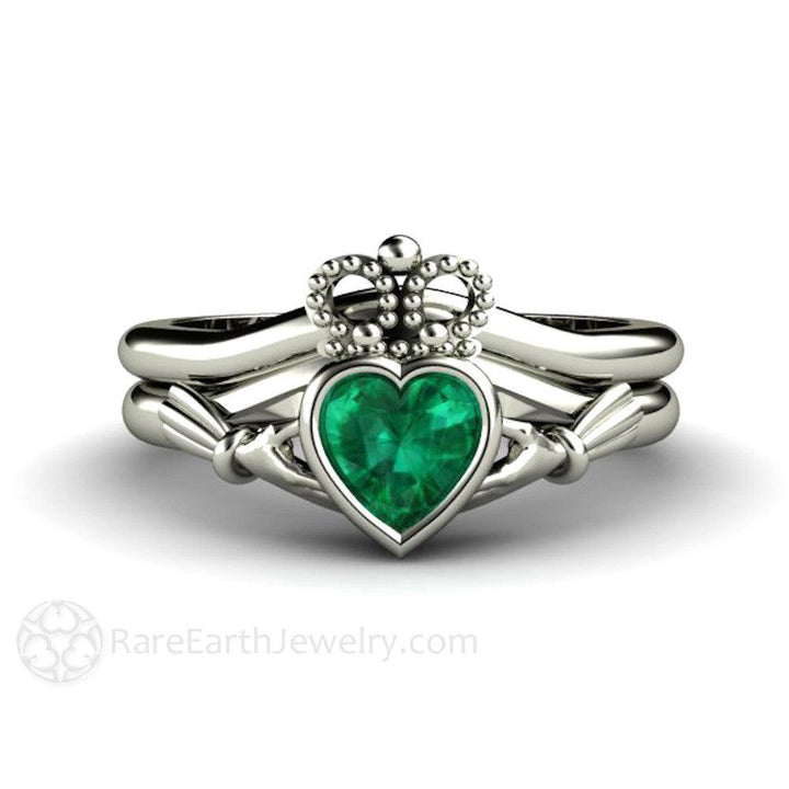 Emerald Claddagh Ring Irish Engagement Ring Celtic Jewelry - Rare Earth Jewelry