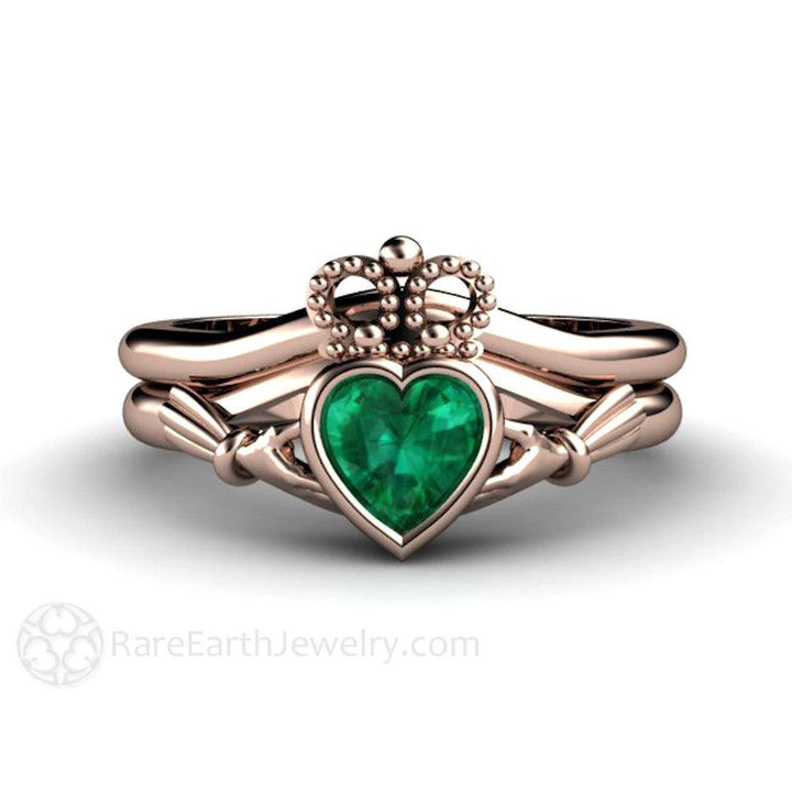 Emerald Claddagh Ring Irish Engagement Ring Celtic Jewelry - Rare Earth Jewelry