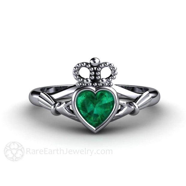 Emerald Claddagh Ring Irish Engagement Ring Celtic Jewelry Platinum - Engagement Only - Rare Earth Jewelry