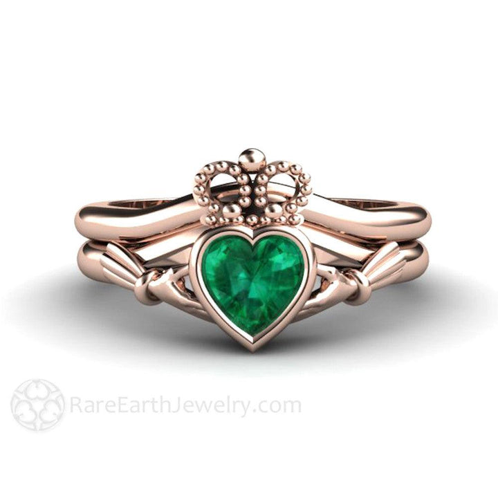 Emerald Claddagh Ring Irish Engagement Ring Celtic Jewelry - Rare Earth Jewelry