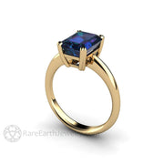 Emerald Cut Alexandrite Ring Solitaire Engagement or Right Hand Ring 14K Yellow Gold - Rare Earth Jewelry