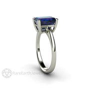 Emerald Cut Alexandrite Ring Solitaire Engagement or Right Hand Ring 18K White Gold - Rare Earth Jewelry