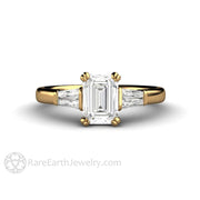 Emerald Cut Diamond Engagement Ring with Tapered Baguette Side Stones 18K Yellow Gold - Rare Earth Jewelry