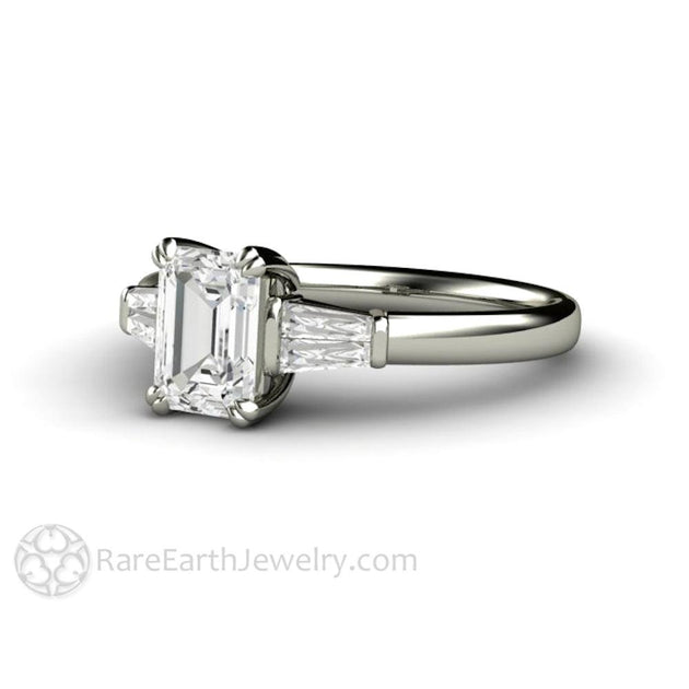 Emerald Cut Diamond Engagement Ring with Tapered Baguette Side Stones