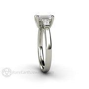 Emerald Cut Diamond Engagement Ring with Tapered Baguette Side Stones 18K White Gold - Rare Earth Jewelry
