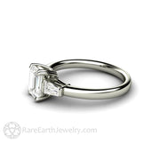 Emerald Cut Diamond Engagement Ring with Tapered Baguette Side Stones 18K White Gold - Rare Earth Jewelry