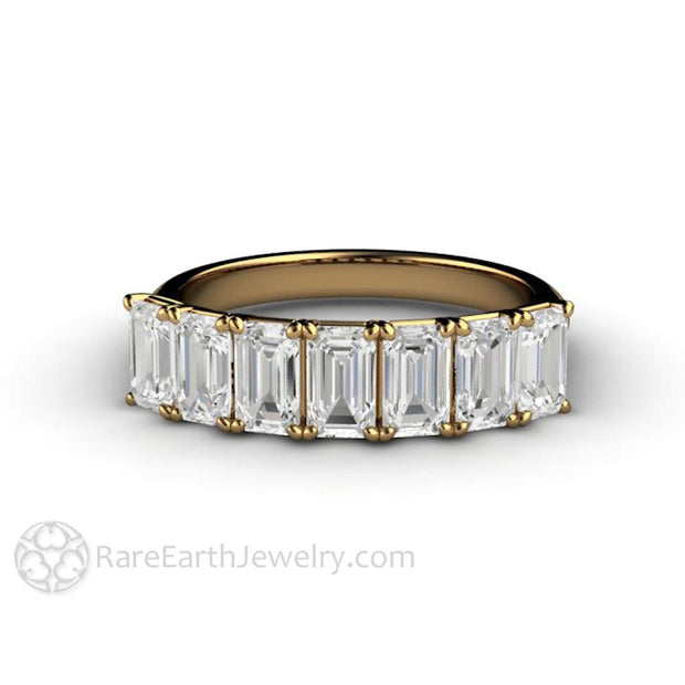 Emerald Cut Moissanite Anniversary Band or Wedding Ring Stackable 18K Yellow Gold - Rare Earth Jewelry