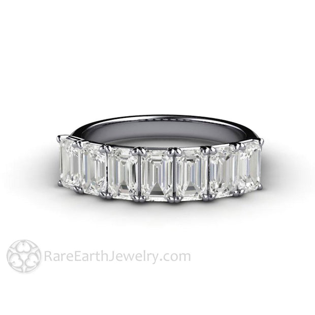 Emerald Cut Moissanite Anniversary Band or Wedding Ring Stackable Platinum - Rare Earth Jewelry
