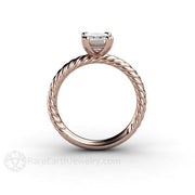 Emerald Cut Moissanite Solitaire Engagement Ring Rope Twist 14K Rose Gold - Rare Earth Jewelry