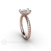 Emerald Cut Moissanite Solitaire Engagement Ring Rope Twist - 18K Rose Gold - April - Emerald Octagon - Moissanite - Rare Earth Jewelry
