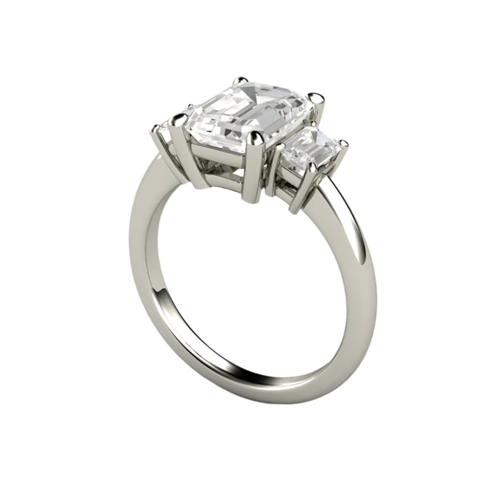3 Stone Emerald Cut Moissanite Engagement Ring, Colorless Moissanite Ring with a Classic Three Stone Design | Rare Earth Jewelry