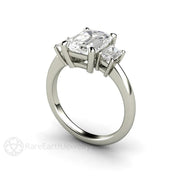 Emerald Cut Moissanite Three Stone Engagement Ring 18K White Gold - Rare Earth Jewelry