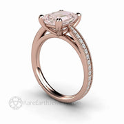 Emerald Cut Morganite Engagement Ring Vintage Style Morganite Solitaire 14K Rose Gold - Engagement Only - Rare Earth Jewelry